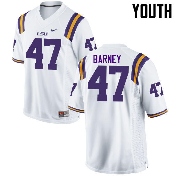 Youth LSU Tigers #47 Chance Barney College Football Jerseys Game-White